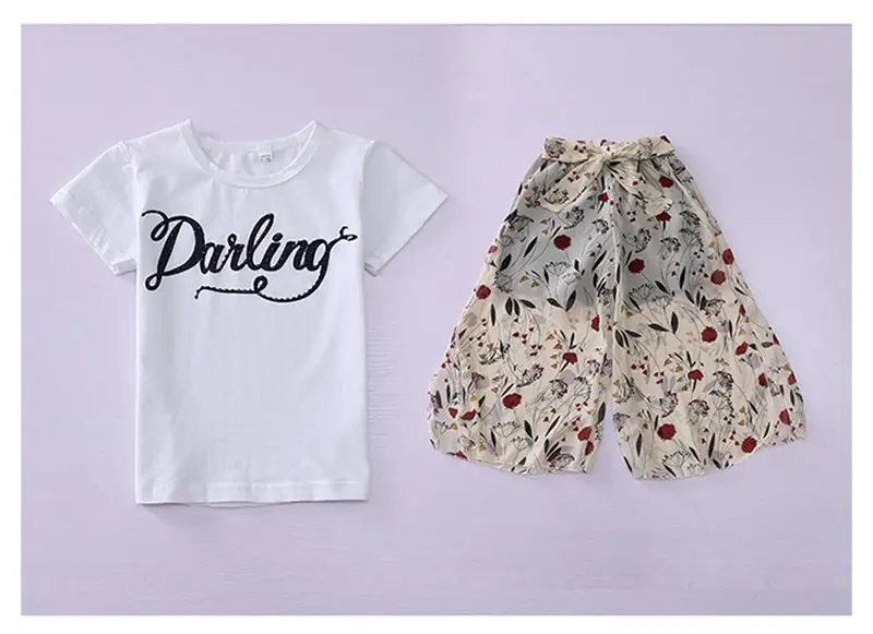 Костюм для девочек от 6 до 14 лет из хлопка футболки с коротким рукавом и шифоновых