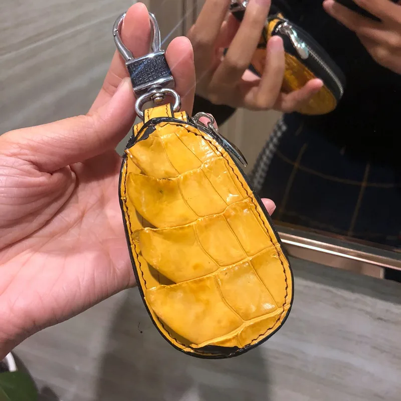Yellow Key Holder CAJIFUCO настоящая крокодиловая кожа кошелек с держателем ключа от машины кожа питона ключ органайзер змеиная кожа Кошелек страуса зерна Автомобильный ключ кошелек кольцо - Цвет: Yellow Key Holder