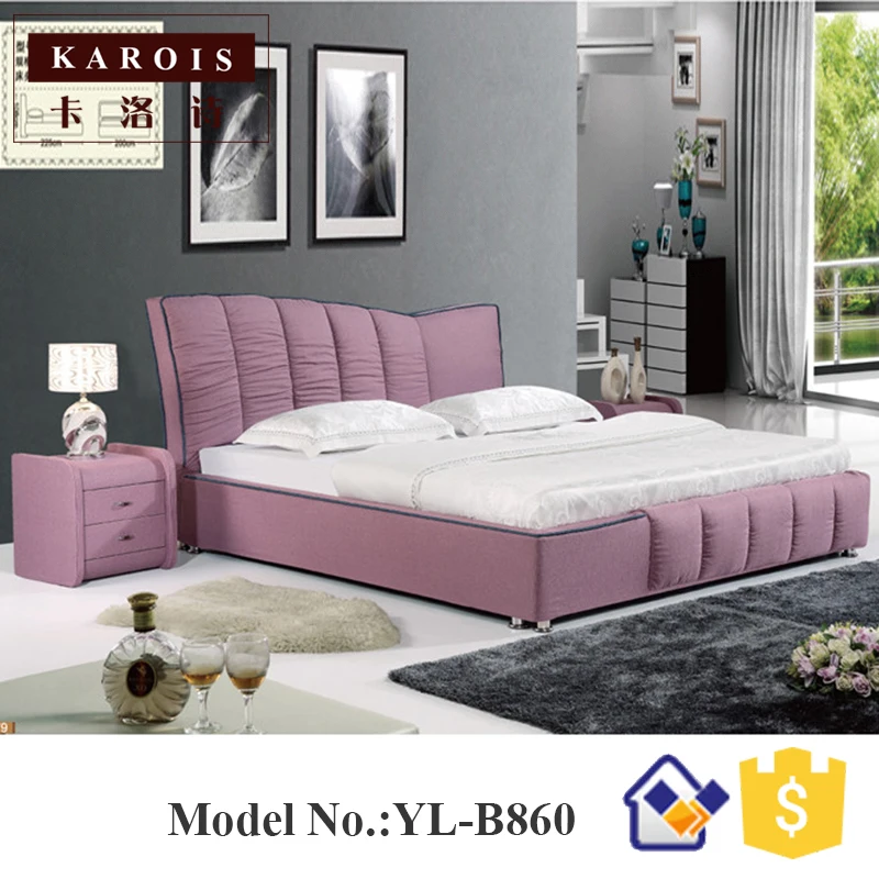 Розовый Ткань мягкая king size Хохлатая кровать для мебели для спальни Специальный подголовник designb860