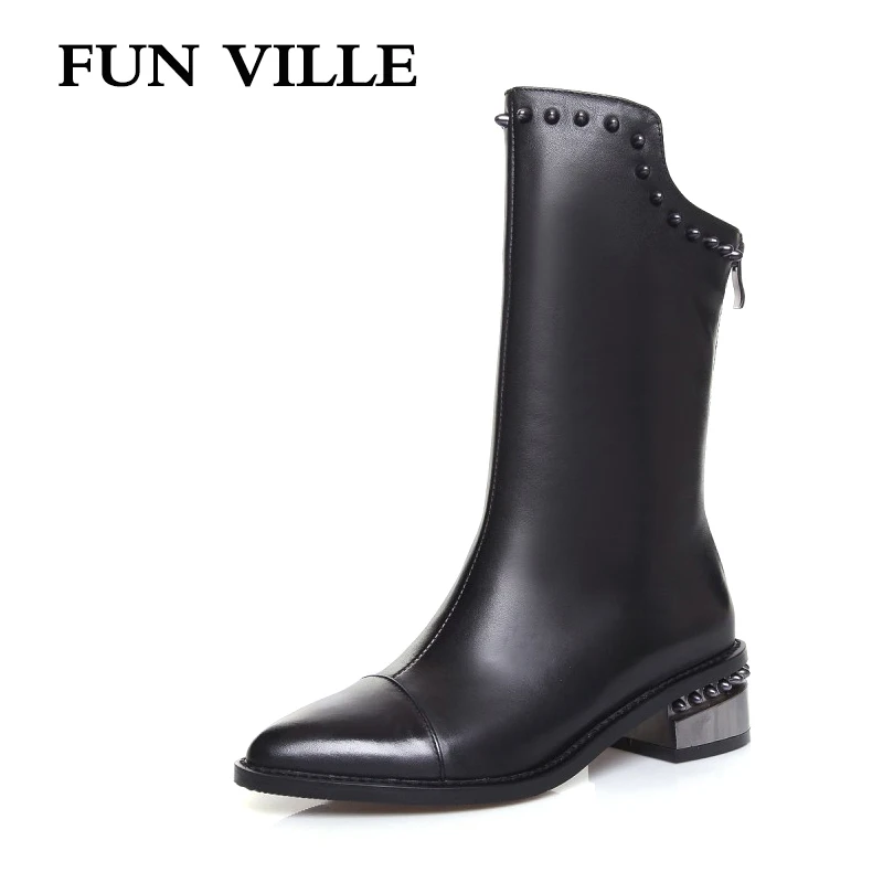 FUN VILLE/2017 г. Новые модные элегантные стильные женские сапоги до середины икры из