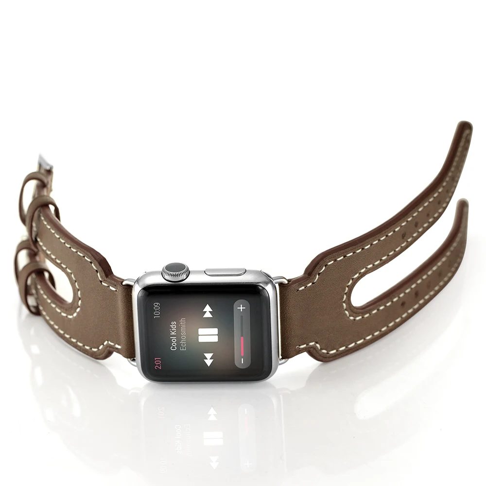 Браслет из натуральной кожи с двойной пряжкой для Apple Watch 42 мм 38 мм 40 мм 44 мм кожаный ремешок для iwatch 5/4/3/2/1