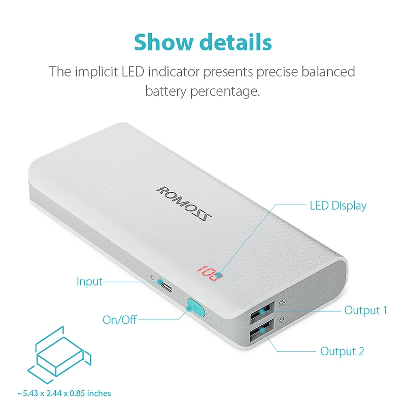 Внешний аккумулятор ROMOSS Sense 4 10400 мАч светодиодный 2 1 А два выхода USB портативное
