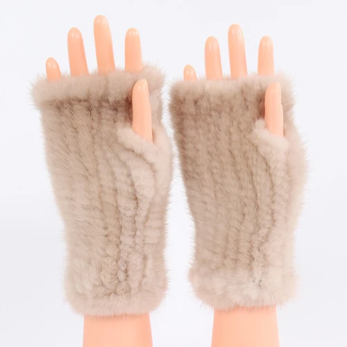LIGHT KHAKI Новые женские модные натуральные Вязаные норковые меховые без пальцев перчатки зимние норковые меховые варежки для женщин эластичные перчатки из натурального меха - Цвет: LIGHT KHAKI