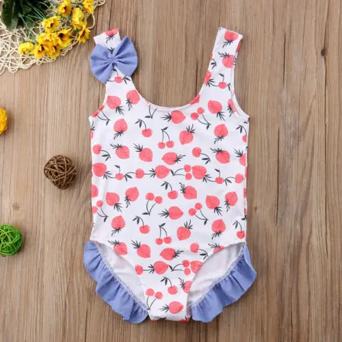 Лето 2018 милый малыш девочка лето купальник принт с фруктами бикини купальники