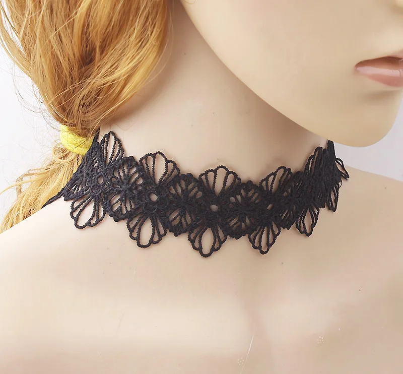 Seblasy высокое качество дворца черные кружевные Ожерелья Полые Цветы массивные