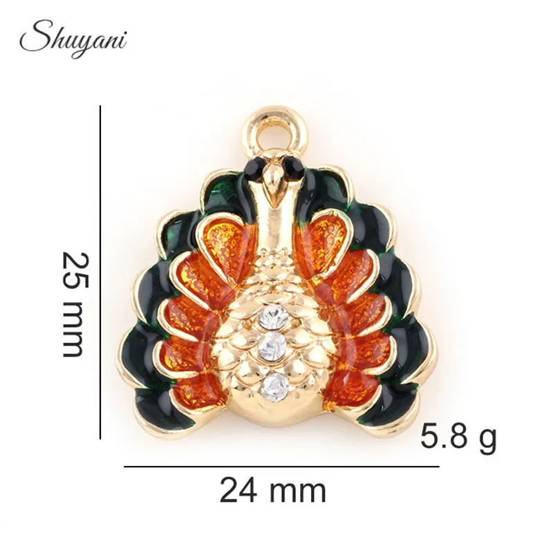 25*24 мм сплав Эмаль Кристалл Подвески в виде павлинов кулон плавающий медальон