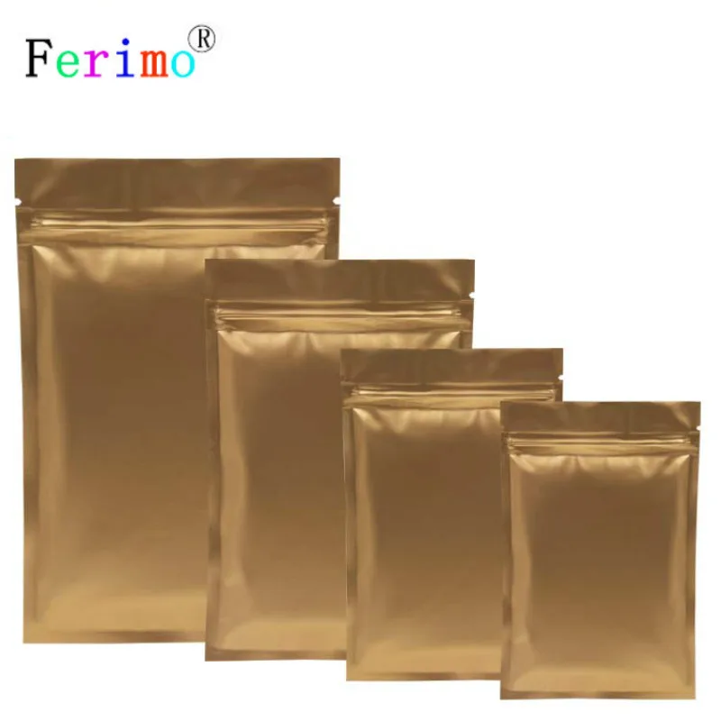 

Ferimo 100pcs Gold Storage Bags Aluminium Foil Mylar Zip Lock Zipper Bag Packaging Pocket Wholesale