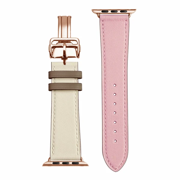 15 Herm Logo, розовое золото, натуральная кожа, один тур, браслет для часов Apple Watch Series 5 4 44/40 мм, замена для iWatch - Цвет ремешка: 15