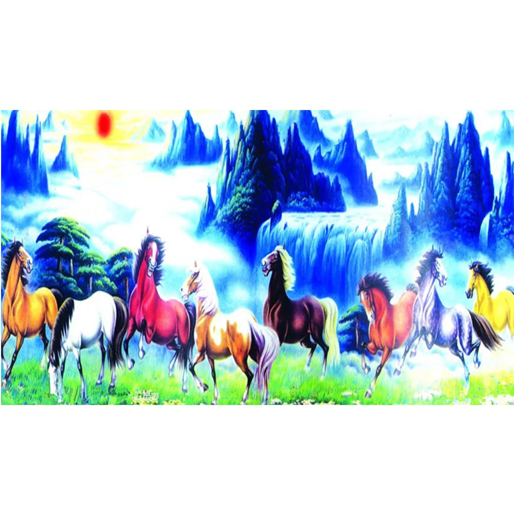 

Landscape 8 Horses Diamond Painting Cross Stitch 5D Diamond Embroidery Icon Square Mosaic Wall Stickers Decor DIY Painting FZ543