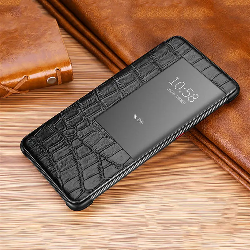 Смарт-чехол с окошком для просмотра mate 20pro, чехол для huawei mate 20 Pro, Крокодиловая текстура, Роскошный чехол для телефона из натуральной кожи