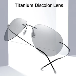 JackJad Men Ultralight Titanium Polarized Discolor Lens Sunglasses Rimless Aviation Style Brand Desi