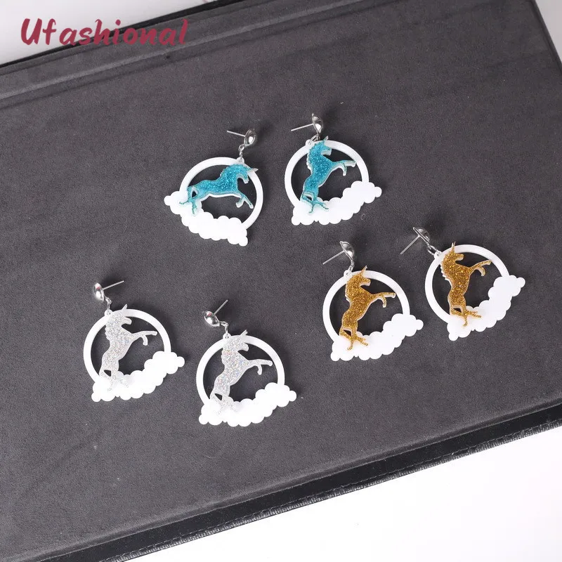 Висячие серьги из цинкового сплава акриловые лошадиные Подвески Brincos Circle Feminino