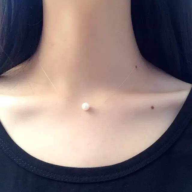 Простая уникальная невидимая леска короткое ожерелье с жемчугом цепочка