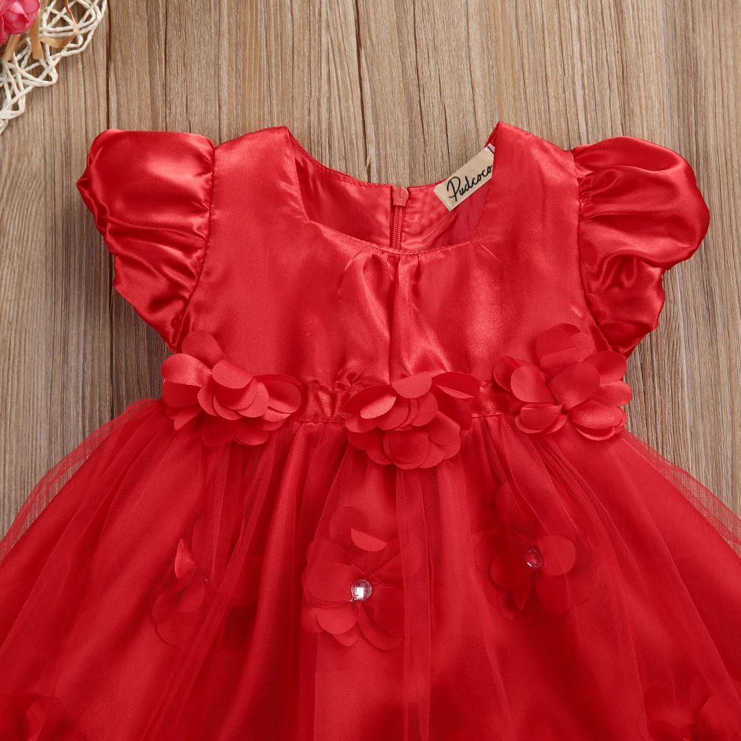 US STOCK Kids 2pcs 0-3years baby Girls Red Party Wedding Dress+Flowers headband Birthday Pageant Princess Tulle tutu Lace Dress | Детская