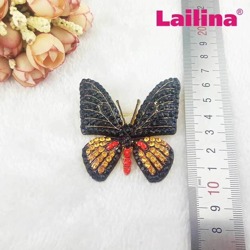 100 шт./лот золотые Тоны черные и желтые бабочки броши со стразами заколки брошь в