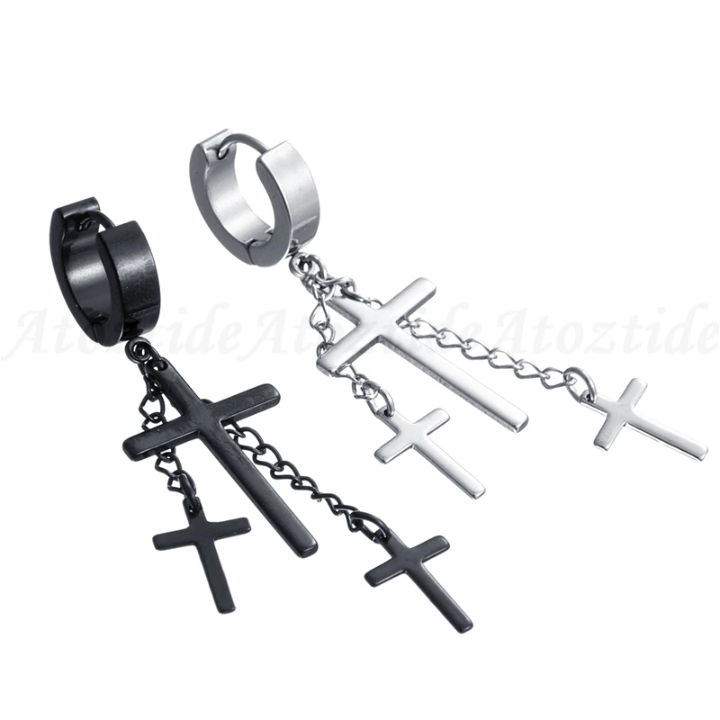 Atoztide 1pcs Stainless Steel Piercing Cross Stud Earrings For Women Men Personality Black Tassel Barbell Party | Украшения и
