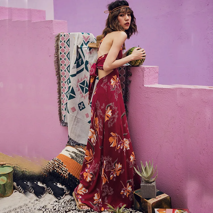 V Neck Long Boho Maxi Woman Dress Beach Summer Vintage Dresses Spaghetti Strap Sleeveless Party Vestido | Женская одежда