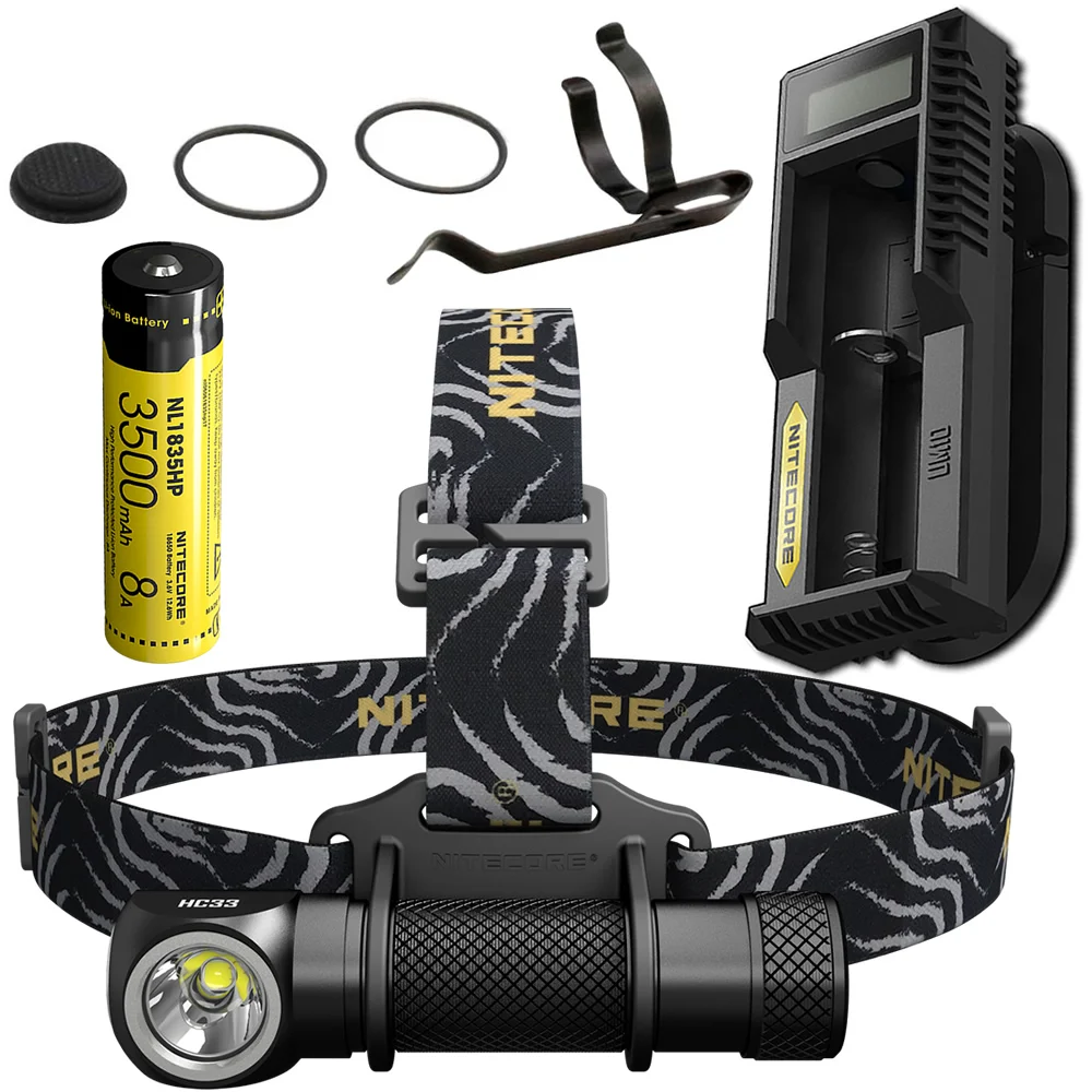 NITECORE HC33 1800 люмен налобный фонарь UM10 зарядное устройство+ 18650 перезаряжаемая батарея Фара Водонепроницаемый фонарик Открытый Отдых Путешествия - Испускаемый цвет: 3500mAh NL1835HP