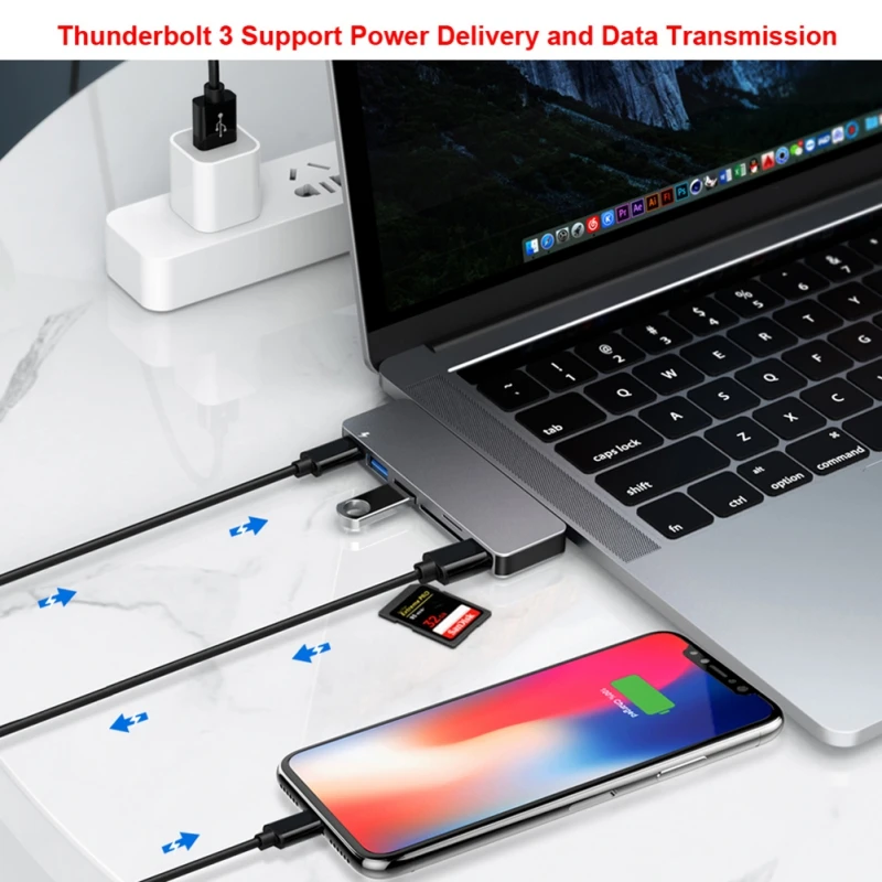 Серый USB концентратор 3 0 Портативный двойной Type-C конвертер зарядная станция