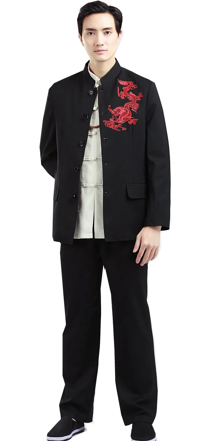 Шанхай история Черный винтажный Китайский Мужской Дракон вышивка куртка брюки