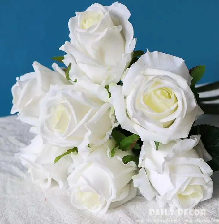 white rose Настоящий/натуральный сенсорный латексный букет из роз для свадьбы невесты с цветами для невесты, ручной работы с цветами, для украшения дома, искусственная Роза - Цвет: white rose