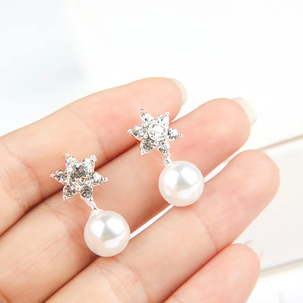 Crystal Zircon Hexagon Star Six Small Sun Imitation Pearl Stud Earring For Women brincos Simple Style Jewelry Gift Girl | Украшения и