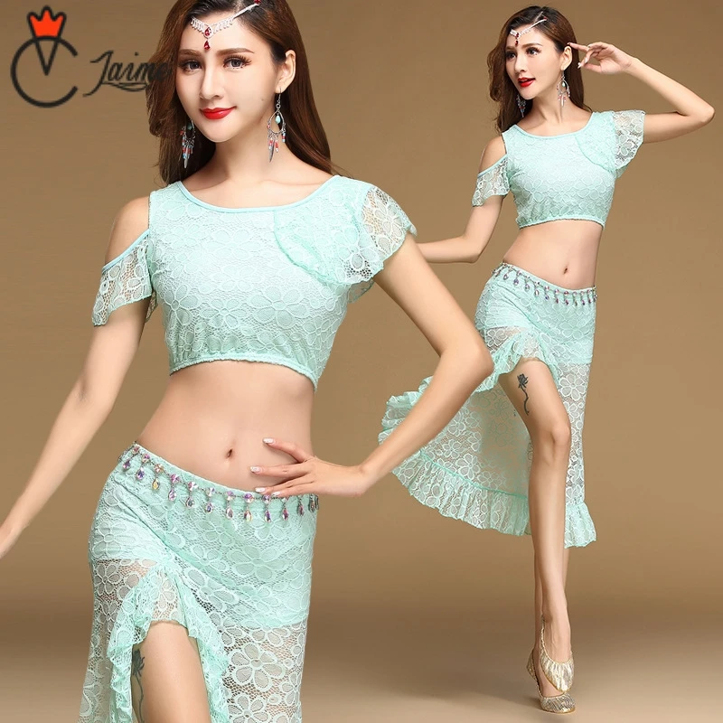 Женская одежда для танца живота кружевной топ с цветочным принтом и высоким