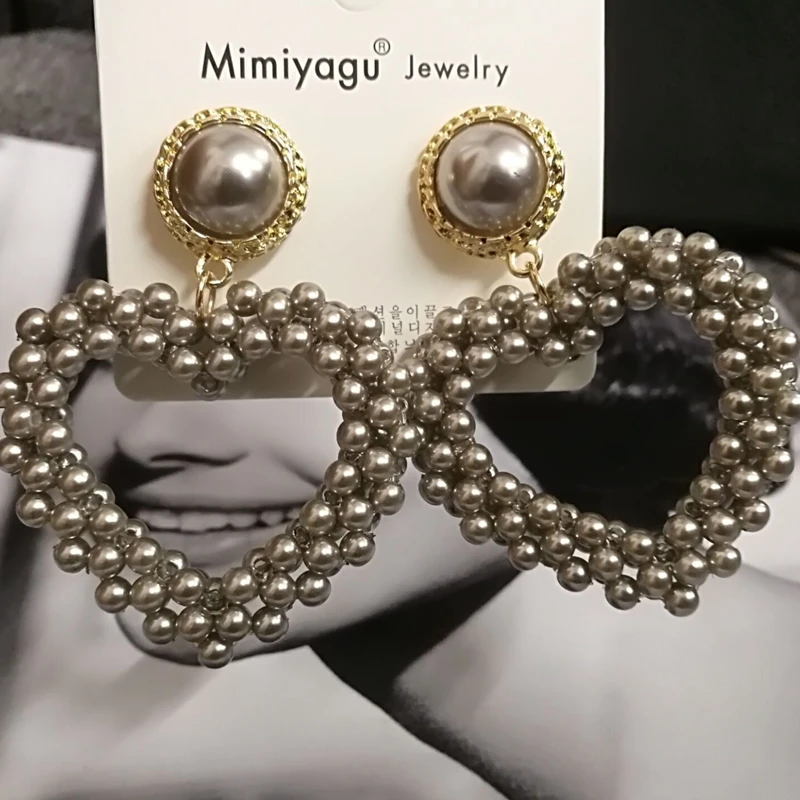 Mimiyagu, корейские жемчужные серьги ручной работы в форме сердца, большие серьги с жемчугом для женщин