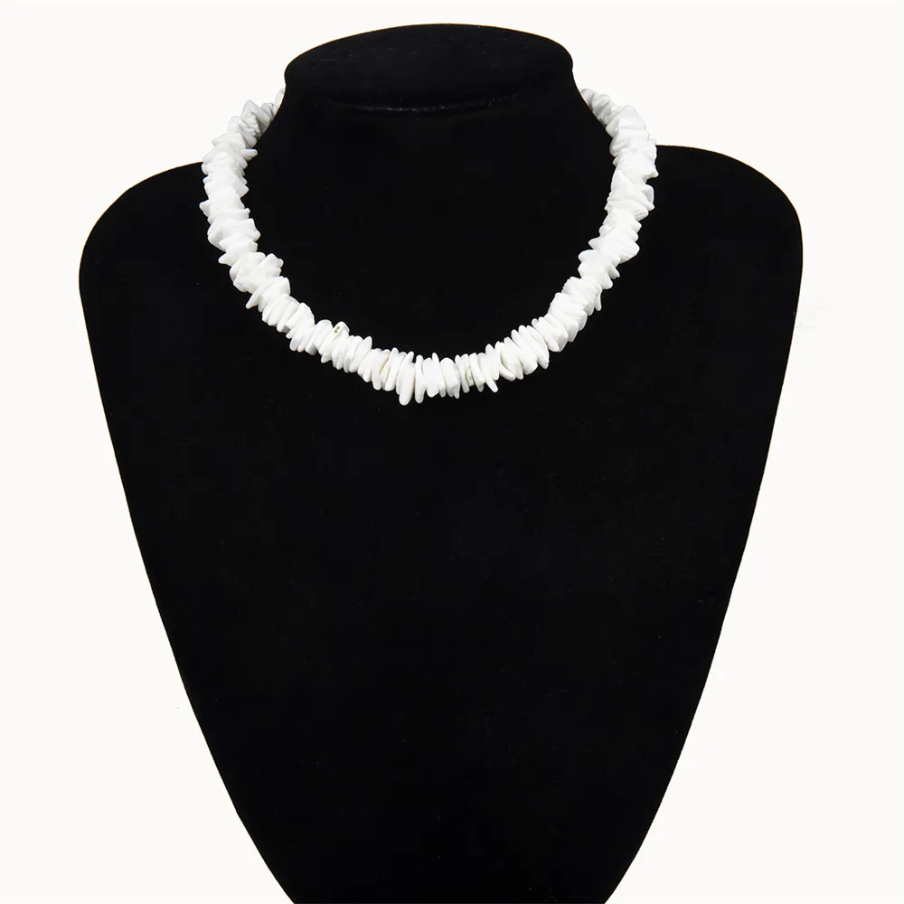 Bohemian Hawaii Puka White Clam Chips Shell Necklace Irregular Chips Seashell Choker Necklace Summer Beach Statement Jewelry
