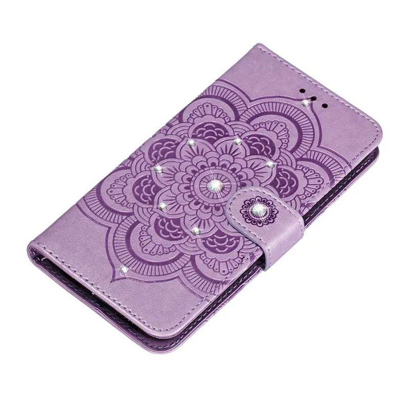Purple Ювелирное из искусственной кожи чехол для samsung Galaxy A51 10 20 20e 30 40 50 70 10s 20 цветок кожа+ мягкая ТПУ подставка флип чехол Крышка - Цвет: Purple