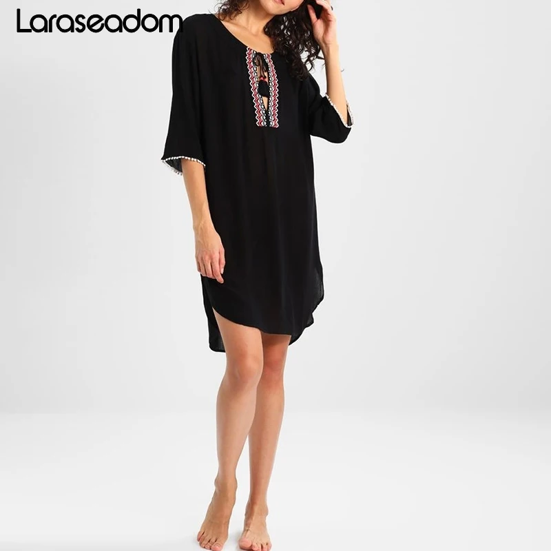Хлопковое пляжное платье-туника с вышивкой Пляжная накидка для женское парео де
