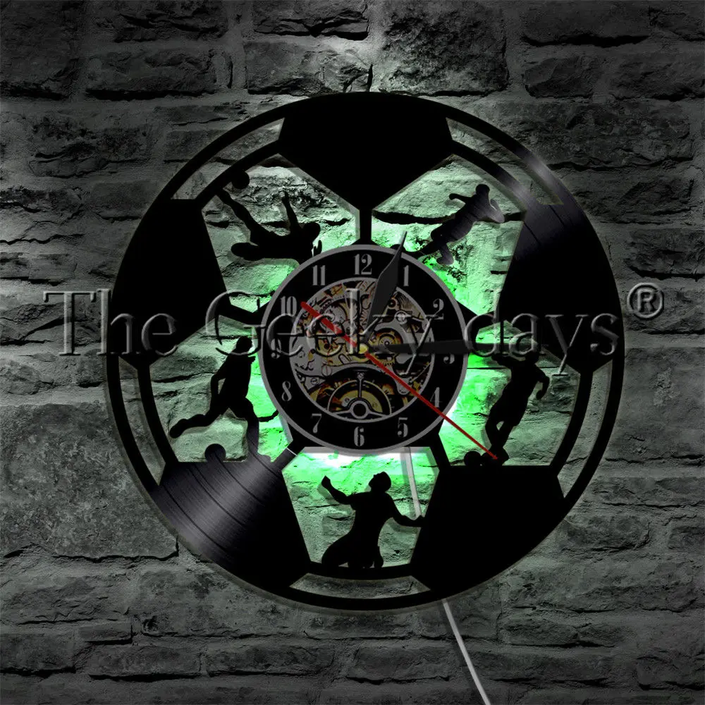 Настенные часы с виниловой пластиной для игры в футбол и футбольной