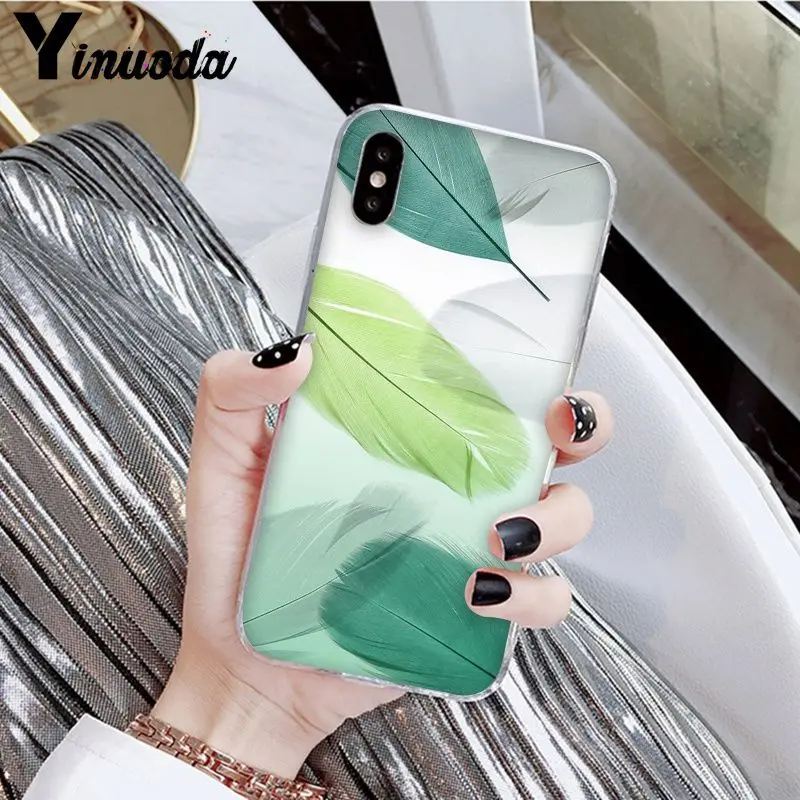Прозрачный чехол Yinuoda из ТПУ с изображением лебедя и перьев для iPhone X XS MAX 6 6S 7 7plus 8