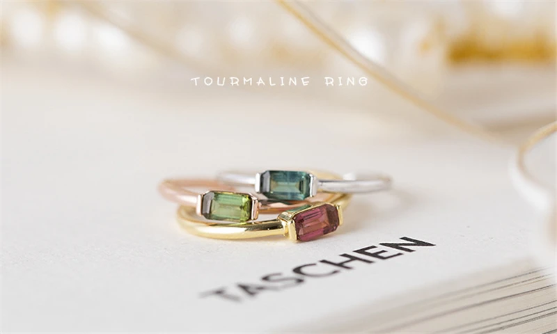 Close To Me Wholesale Real S925 Sterling Silver Natural Tourmaline Handmade Fine Jewelry Ring Cute Rings for Women'Gift