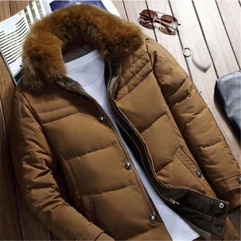 

Real Fox Fur Collar Down Coat men's Hooded Warm Jacket Winter Parka Winterjacken Coats