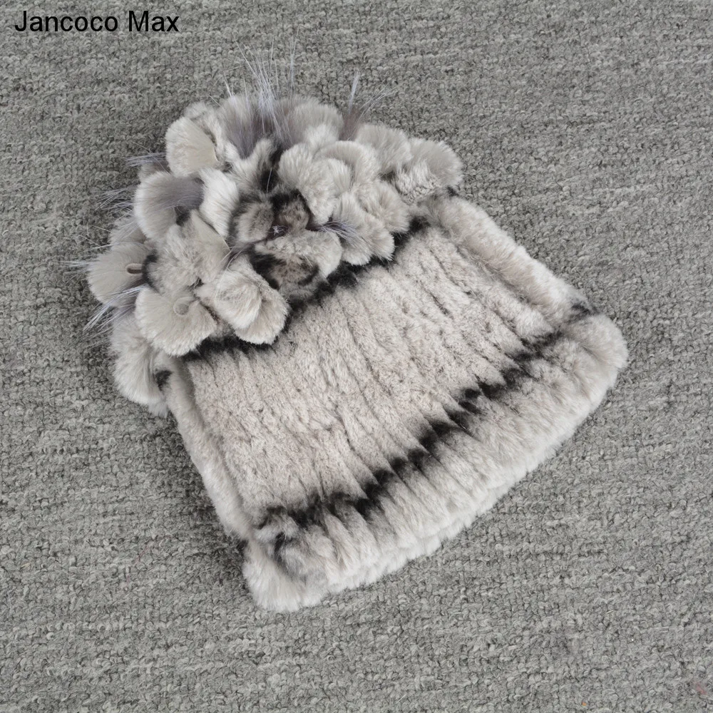 Jancoco Max женские зимние модные шапки из натурального меха кролика рекс шапочки женские высокого качества Skullies теплая шапка S7144