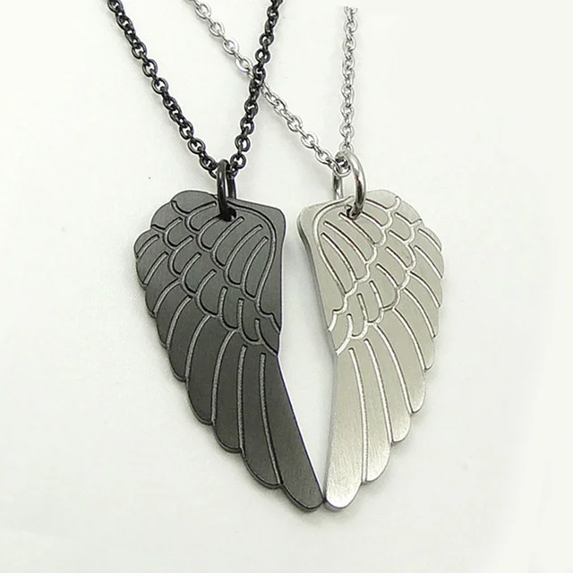 Black and steel DICAYLUN, ожерелье из нержавеющей стали с крыльями ангела, модная подвеска, черное перо, очаровательное колье, цепочки-украшения, подарки для пары друзей - Окраска металла: Black and steel