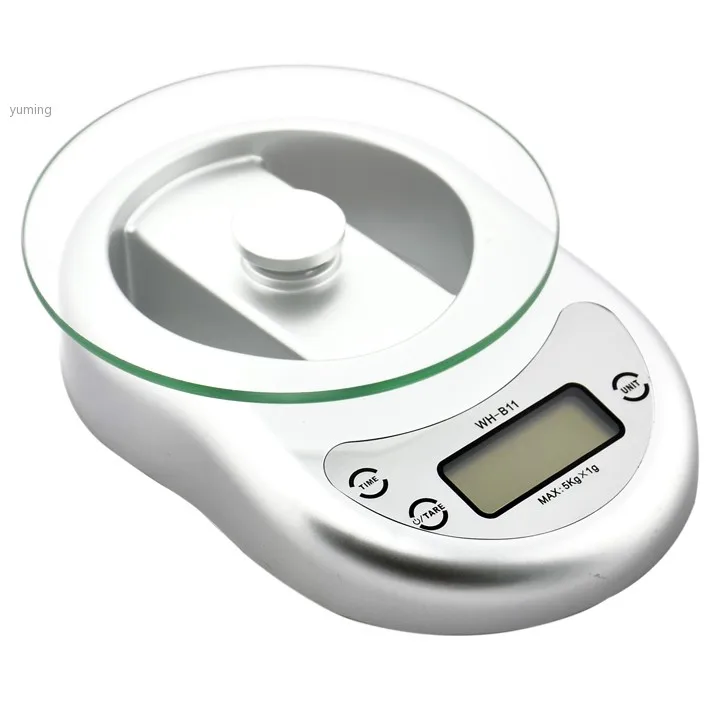 New Digital Household Food Kitchen Glass Scale 5kg/11lbs +Clock Timer Silver without Battery dropshipping | Дом и сад