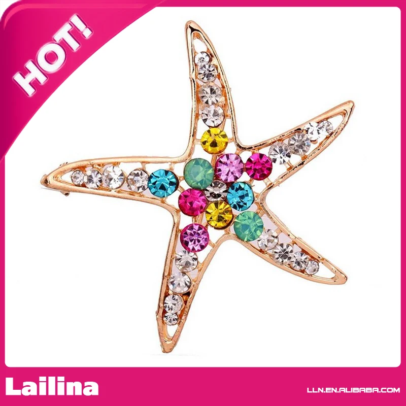 

Популярные позолоченные, украшенные разноцветными кристаллами брошь в виде морской звезды Pin Для женщин подарок
