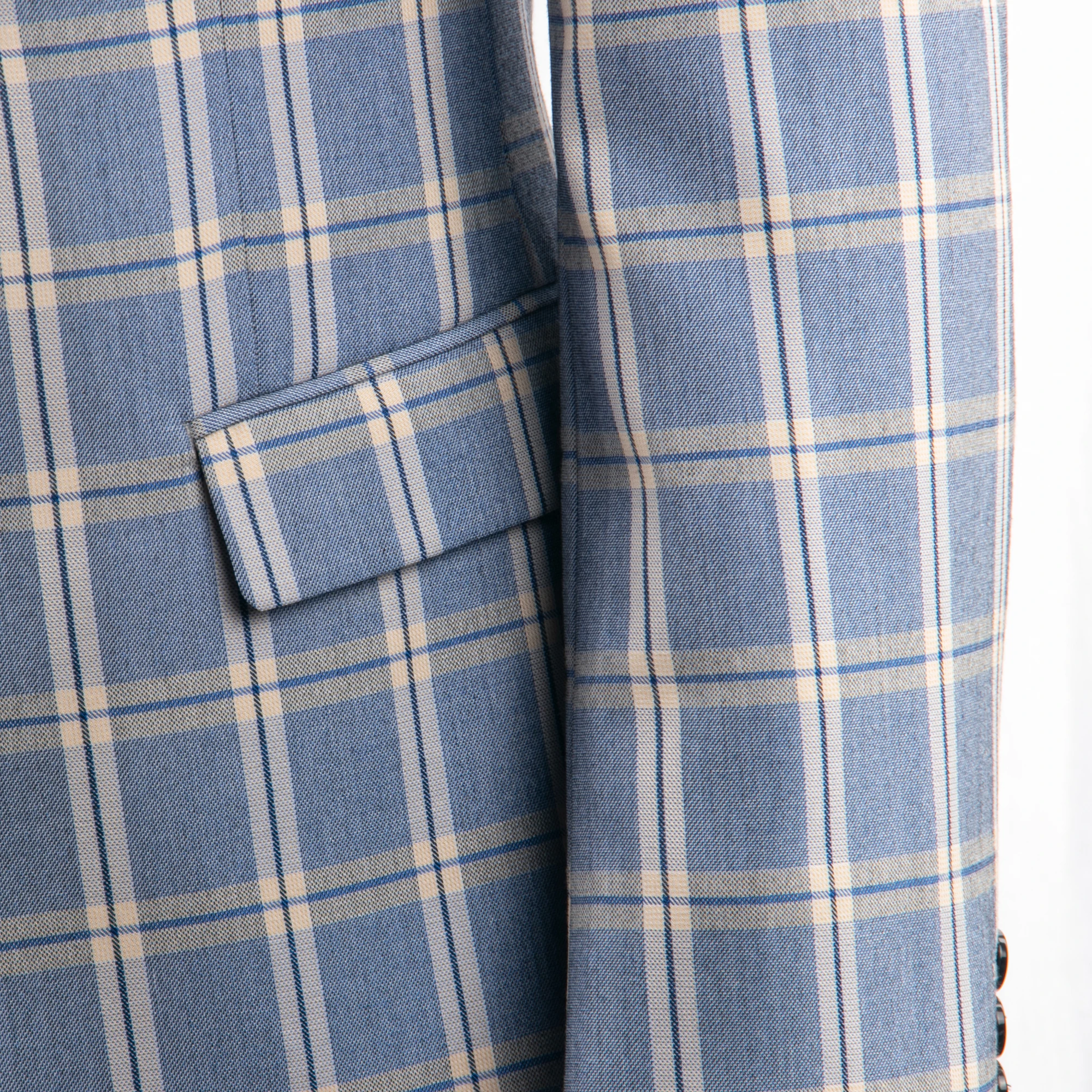 Light Blue Grey Plaid Men Suit Custom Made Slim Fit Two-piece Casual Suits For Patterned Costume Sur Mesure | Мужская одежда