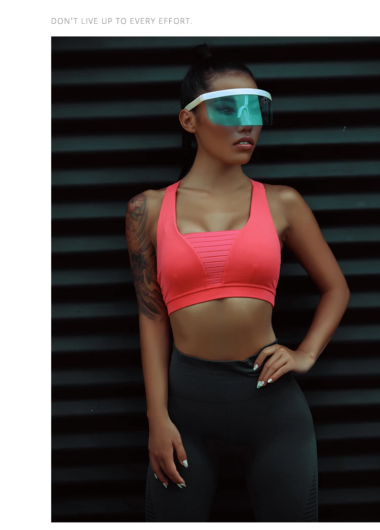 High-intensity Exercise Support Sports Bra Push up Chest Elastic Fabric Patchwork Fitness High impact Gym Yoga bra padded Top