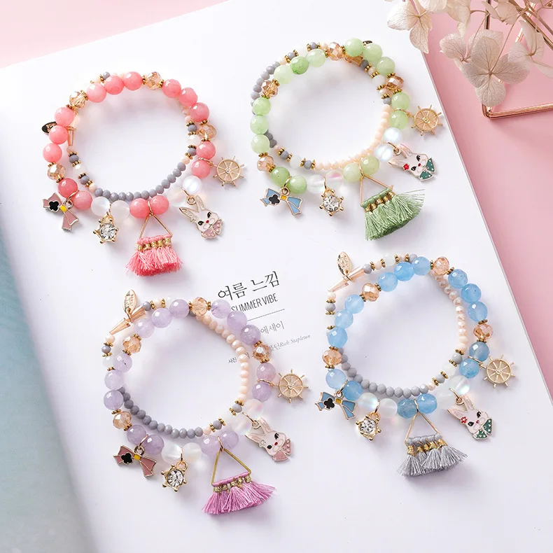 Женский браслет pulseira feminina эластичный с розовыми кристаллами и жемчугом|Плетеные