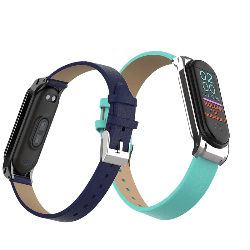 Colorful Leather Mi Band 4 3 Metal strap For xiaomi Mi Band 4 3 PU Stainless Bracelet MiBand 4 3 Wristbands Replacement straps
