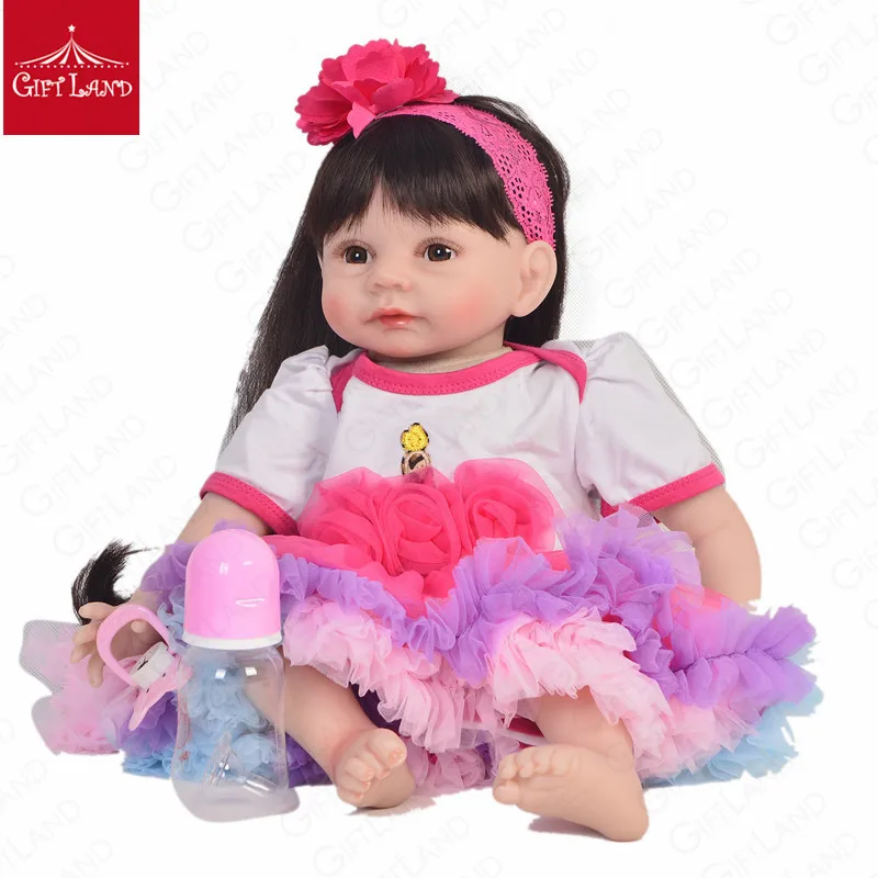 Reborn Baby Doll 22 дюймов Love Милая девочка в розовой юбке вышивка розовые бутоны большие