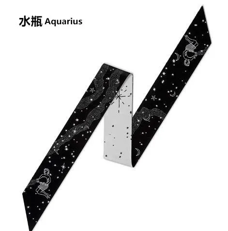 Aquarius 12 созвездий, серия Таро, дизайн, принт, женский шелковый шарф,, модный головной платок, роскошный бренд, маленький галстук, завязывается, Сумка с лентами - Цвет: Aquarius