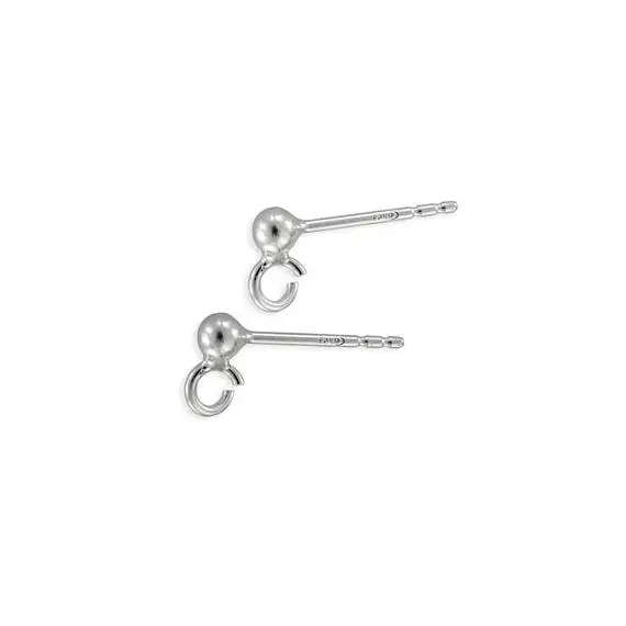Wholesale 10pairs/lot Solid Sterling 925 Silver 3mm 4mm 5mm Ear Stud Ball Post Earrings with ring -925 silver Ear Post