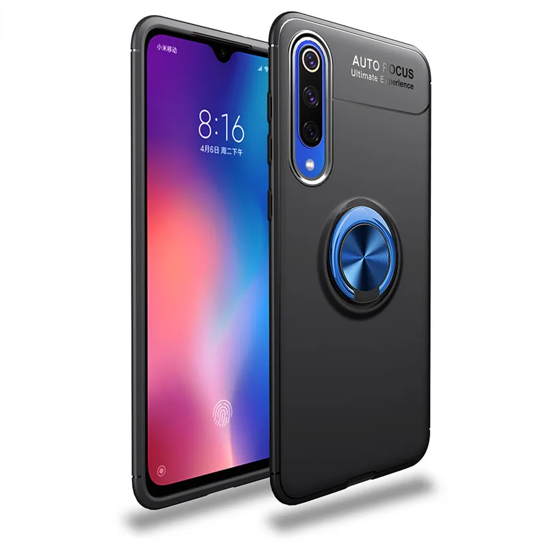 Для Xiaomi mi 9 SE чехол металлическое кольцо кронштейн заднюю крышку для Xiaomi mi 9 SE чехол для телефона на mi 9 se mi 9se держатель мягкий, роскошный, из ТПУ чехол - Цвет: black blue