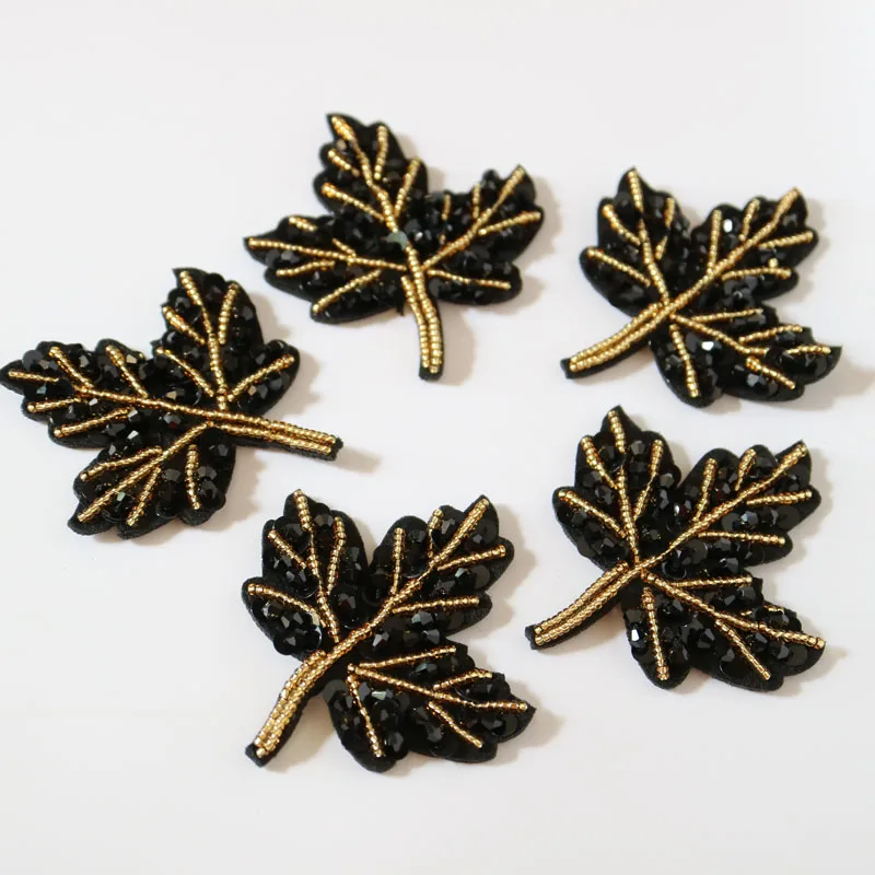 5pc maple patch 5 шт./компл. клен бусины-листья патчи для одежды черного цвета с цветочками для вечеринок Стразы с аппликацией из блесток, parche DIY аксессуары для одежды - Цвет: 5pc maple patch