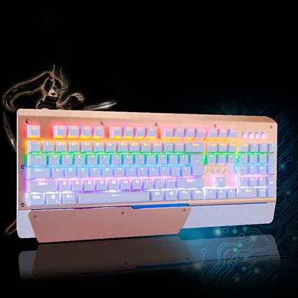 F2011 Gold White Механическая игровая клавиатура синий переключатель RGB подсветка Проводная 104 клавиш Механическая игровая клавиатура для планшетных настольных ПК Игр - Цвет: F2011 Gold White