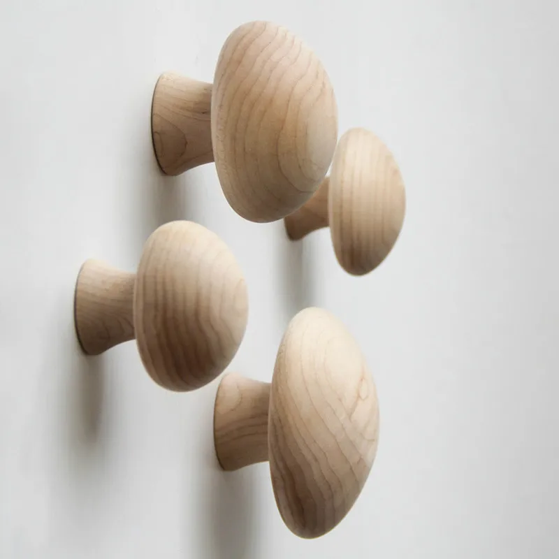 

Woody Robe Hooks Home Decor Knobs Wall Hanger with Nail Natural Oak Wood Button Handrail Wall Storage Shelf Rack